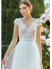 Cap Sleeve Ivory Lace Tulle Illusion Bodice Wedding Dress